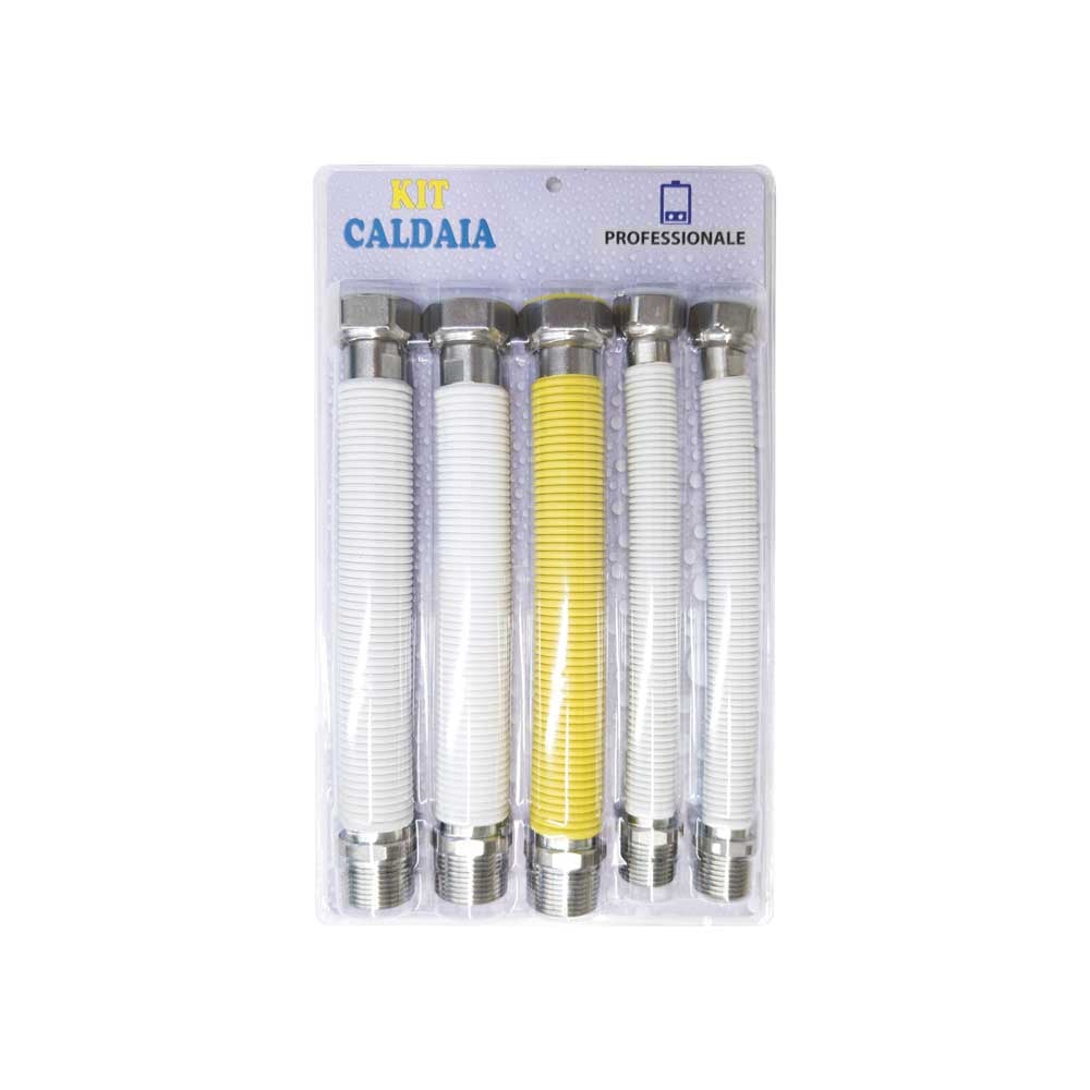 KIT FLESSIBILI INOX RIVESTITI M/F PER ALLACCIAMENTO CALDAIA 200-400 mm