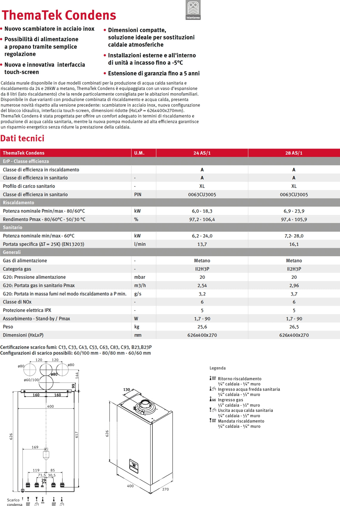 CALDAIA A CONDENSAZIONE "SEMIATEK CONDENS"24 kW - MTN - INCLUSO KIT FUMI